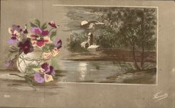 Flores de la fantasía de la POSTAL de la VENDIMIA