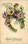 VINTAGE POSTCARD Fantaisie Flowers Horseshoe