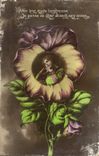 VINTAGE POSTCARD Fantasy Flowers Woman
