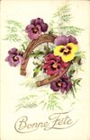 VINTAGE POSTCARD Fantaisie Flowers Horseshoe