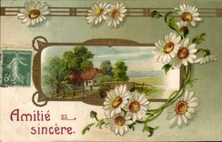 Flores de la fantasía de la POSTAL de la VENDIMIA