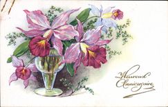 Flores de la fantasía de la POSTAL de la VENDIMIA