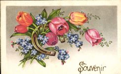 VINTAGE POSTCARD Fantaisie Flowers Horseshoe