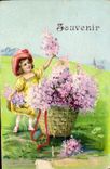 Niño de flores de la fantasía de la POSTAL de la VENDIMIA