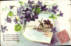 La fantasía de la POSTAL de la VENDIMIA florece el molino de viento