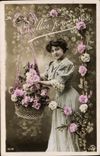 VINTAGE POSTCARD Fantasy Flowers Woman