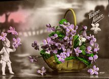 Flores de Santon de la fantasía de la POSTAL de la VENDIMIA