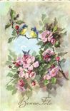 VINTAGE POSTCARD Fantasy Flowers Birds