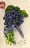 VINTAGE POSTCARD Fantaisie Flowers Horseshoe