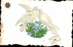 La fantasía de la POSTAL de la VENDIMIA florece palomas