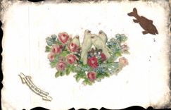 Paloma de las flores de la fantasía de la POSTAL de la VENDIMIA