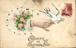 Paloma de las flores de la fantasía de la POSTAL de la VENDIMIA