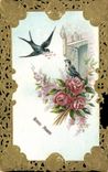 CPA Brodee Fantaisie Fleurs Hirondelle