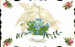 La fantasía de la POSTAL de la VENDIMIA florece palomas