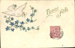 Paloma de las flores de la fantasía de la POSTAL de la VENDIMIA