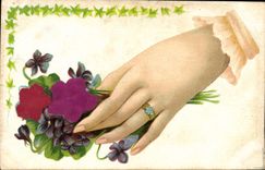 La fantasía de la POSTAL de la VENDIMIA florece la mano