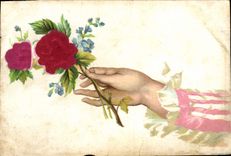 La fantasía de la POSTAL de la VENDIMIA florece la mano