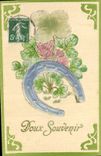 VINTAGE POSTCARD Fantaisie Flowers Clover Horseshoe