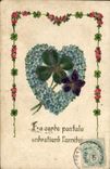 CPA Fantaisie Fleurs Coeur Trefle 