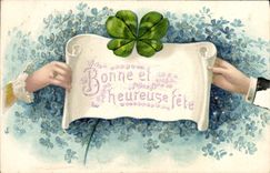 CPA Fantaisie Fleurs Mains Trefle