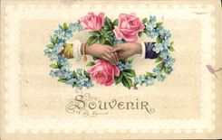 La fantasía de la POSTAL de la VENDIMIA florece las manos