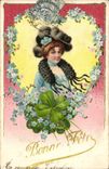 VINTAGE POSTCARD Fantasy Flowers Woman Clover