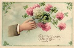 CPA Fantaisie Fleurs Trefles Main