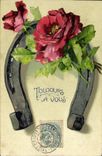 VINTAGE POSTCARD Fantaisie Flowers Horseshoe