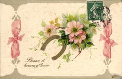 VINTAGE POSTCARD Fantaisie Flowers Horseshoe