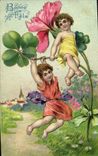 CPA Fantaisie Fleurs Enfants Trefles