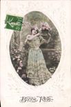 VINTAGE POSTCARD Fantasy Flowers Woman