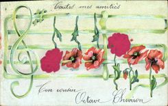 VINTAGE POSTCARD Fantasy Treble clef Flowers Music