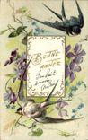VINTAGE POSTCARD Fantasy Flowers Swallows