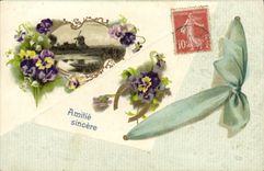 CPA Fantaisie Fleurs Moulin a vent Fer a cheval