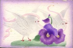 VINTAGE POSTCARD Fantasy Flowers Doves