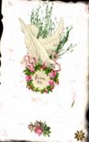 VINTAGE POSTCARD Fantasy Flowers Dove