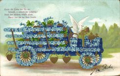 VINTAGE POSTCARD Fantasy Flowers Car Dove