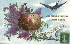 VINTAGE POSTCARD Fantasy Flowers Swallow