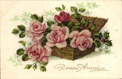 VINTAGE POSTCARD Fantasy Flowers Happy New Year