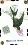 VINTAGE POSTCARD Fantasy Flowers Happy Swallow Year