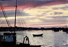 MODERN CARD Twilight on the port Boat