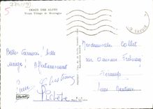 MODERN CARD the Alps Old man Village of Mountain Children Toboggan Winter sports