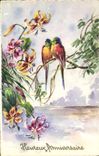 CPM Heureux Anniversaire Oiseaux