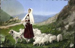 MODERN CARD Lourdes the Life of Sainte Bernadette the childhood of co. Bernadette has Bartres Moutons Dog