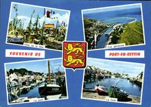 POSTAL MODERNA el recuerdo del puerto en Bessin celebra la opinión del mar el puerto el león de los barcos del asimiento