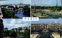 CPM Paris la Seine et les ponts La Concorde et la Tour Eiffel Champs Elysees Place de la Concorde