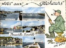 CPM Deauville Trouville Pecheur Peche Poisson Benediction de la mer Jetee et voiliers Sortie du port Moureaux 