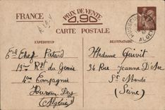 Carte de Franchise Militaire Hussein Dey Algerie 1944 pour Mr Guivit Saint Mandé