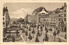 VINTAGE POSTCARD Dusseldorf Partie Am Rhein Hindenburgwall put Musik Tempel