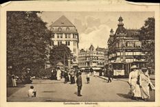 VINTAGE POSTCARD Dusseldorf Corneliusplatz Schadowstr Tram Tennis